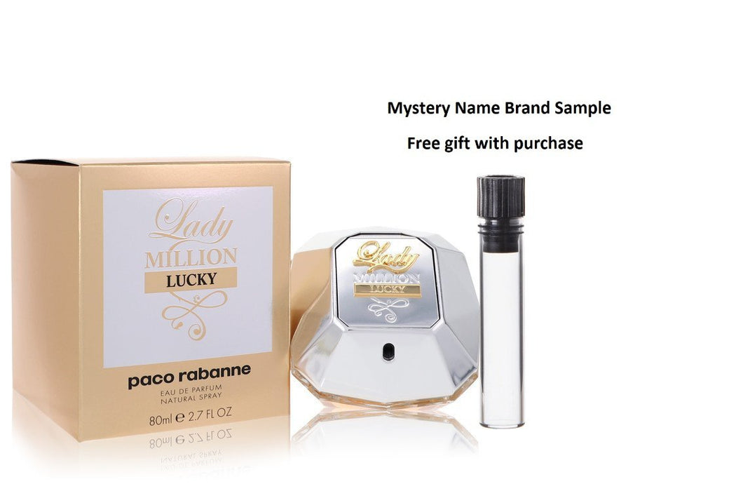 Lady Million Lucky by Paco Rabanne Eau De Parfum Spray 2.7 oz And a Mystery Name brand sample vile