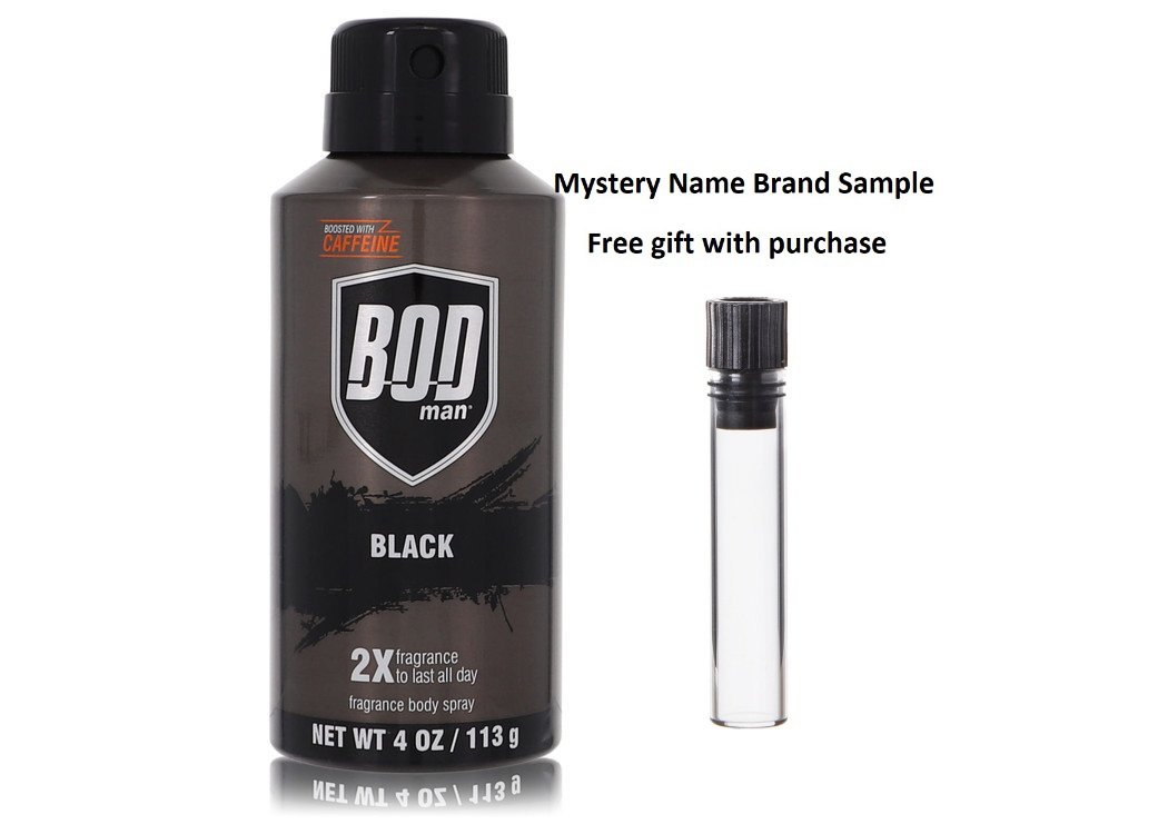 Bod Man Black by Parfums De Coeur Body Spray 4 oz And a Mystery Name brand sample vile
